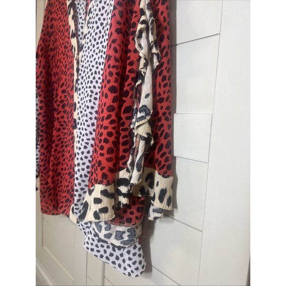 UMGEE Top Womens Large Multicolor Mix Leopard Print Ruffle Sleeves Blouse - Picture 3 of 10